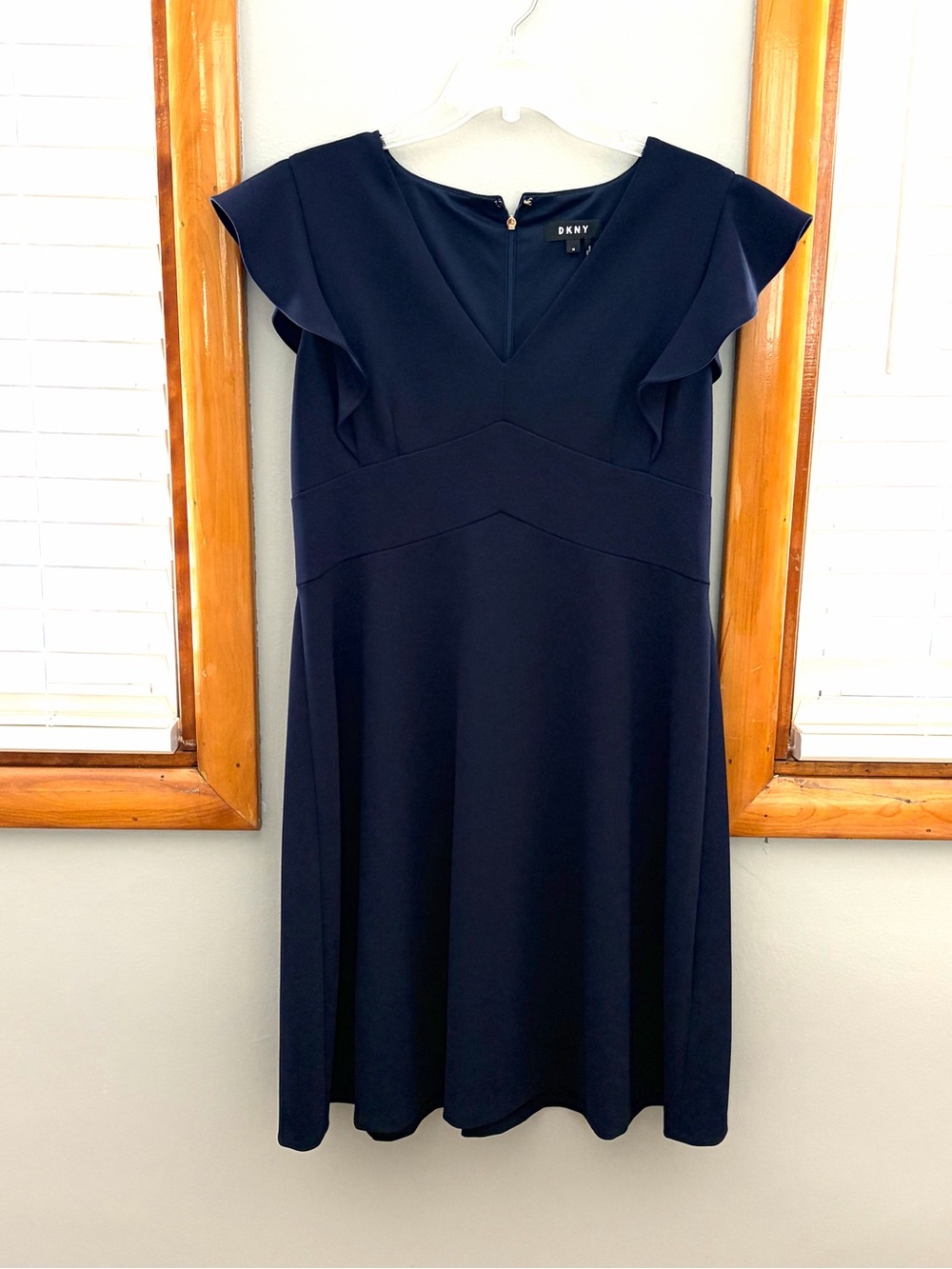 DKNY Navy Flutter-Sleeve Midi Dress